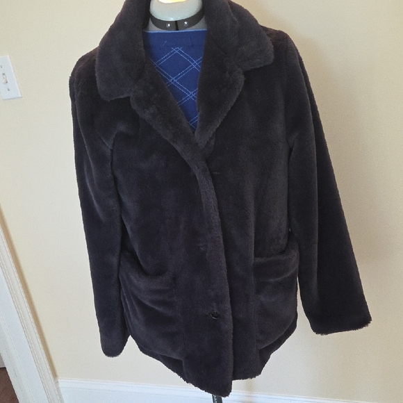 Navy Blue Faux Fur Coat & Blue Gloves - Picture 1 of 6
